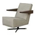 Beige Fabric Single Seater Sofa With Wooden Arms And Black Metal Swivel Base