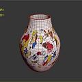 White Vase With Red Rim And Colorful Abstract Decorative Patterns