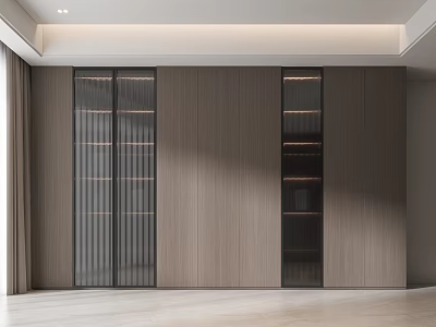 Modern Wooden Display Cabinet With Glass Doors And LED Lighting In Living Room Interior 3d model