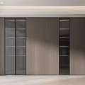Modern Wooden Display Cabinet With Glass Doors And LED Lighting In Living Room Interior