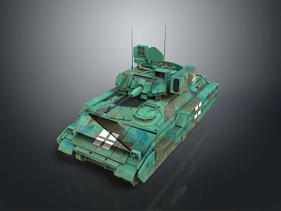 Green Camouflage Military Tank with Antennas Equipment and White Cross Markings 3d model