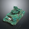 Green Camouflage Military Tank with Antennas Equipment and White Cross Markings