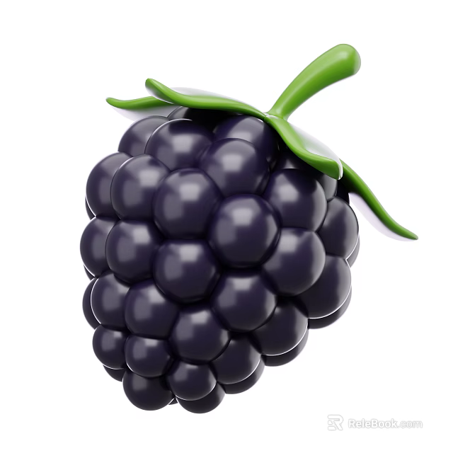Fresh Ripe Blackberry Fruit With Juicy Berries Green Leaves And Stem 3d model 