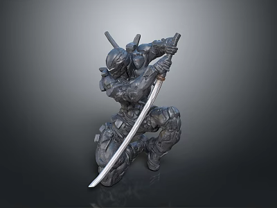Detailed 3D Warrior Model With Armor Sword And Crouching Battle Pose 3d model