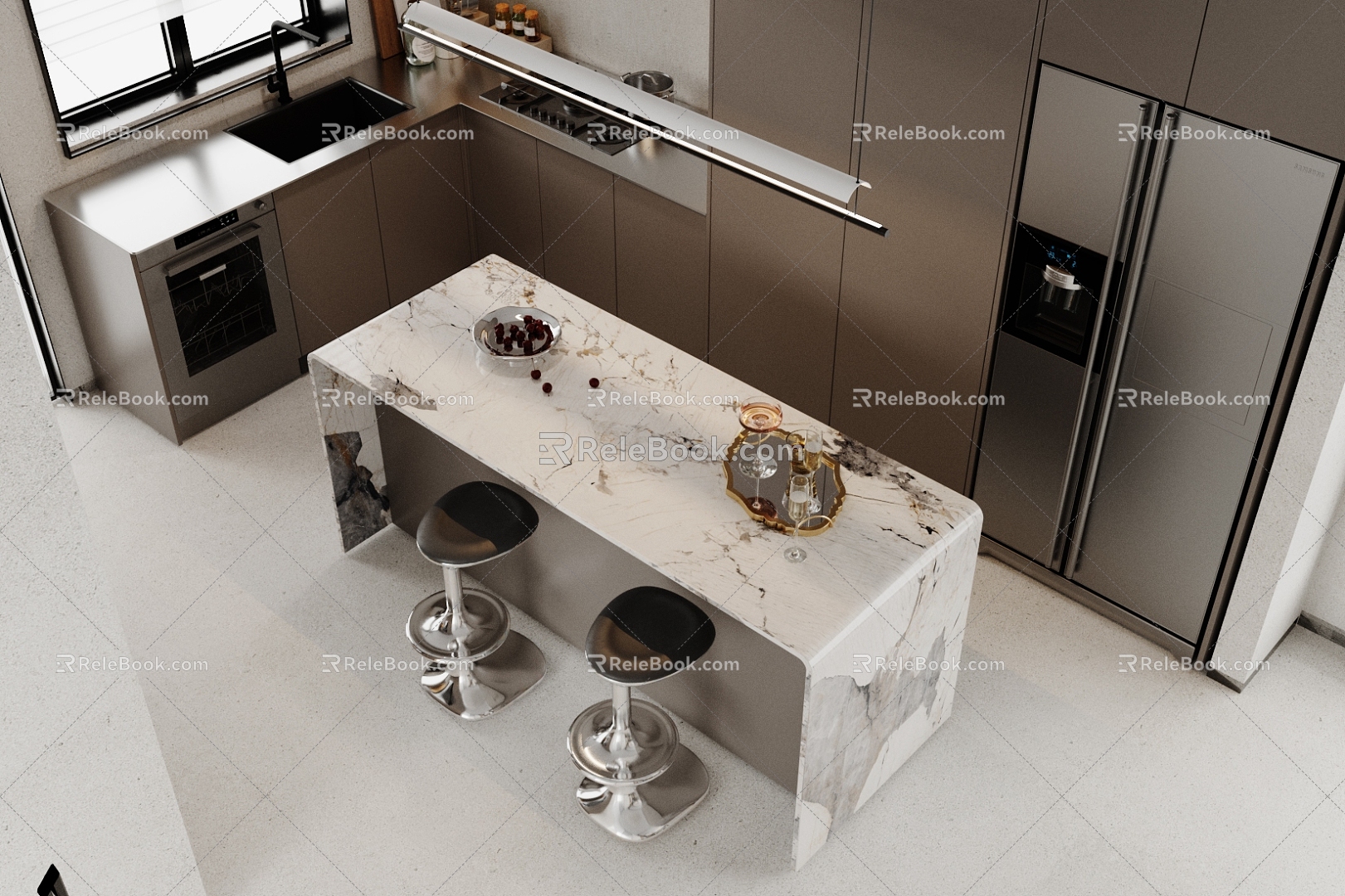 Modern Light Luxury Open Kitchen Restaurant Kitchen Semi-Open Kitchen Island Table Restaurant Home Water Bar Bar Bar Stool 3d model