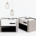 Two Modern Bedside Tables With Drawer And Minimalist Gray White Design 3d model