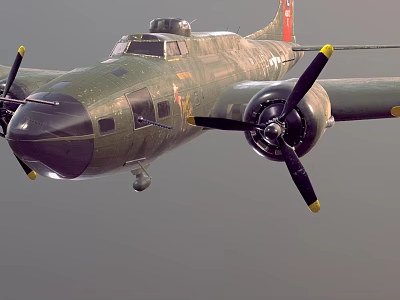 Military Green Fighter Aircraft Flying With Twin Propellers And Aerodynamic Wing Structure 3d model