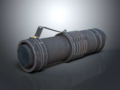 Metallic Cylindrical Device With Mesh Front Textured Surface And Carabiner Clip 3d model