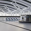 Modern Airport Terminal Interior With Arched Ceiling White Pillars And Baggage Carousel 3d model