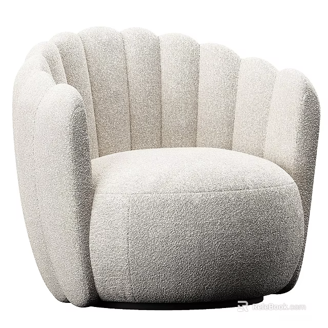 Modern Beige Upholstered Accent Chair With Curved Back And Stitching Detail 3d model 