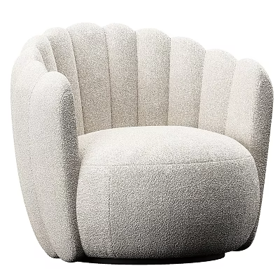 Modern Beige Upholstered Accent Chair With Curved Back And Stitching Detail 3d model