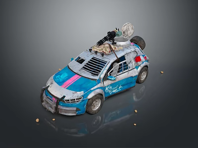 Blue And White Car With Pink Stripe Graffiti On Body And Device On Roof 3d model