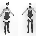 Cat Ear Themed Fitted Bodysuit With Long Sleeves Tail Accessory And Knee High Boots