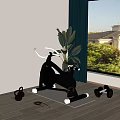 Modern Indoor Home Gym Sports Equipment With Exercise Bike Dumbbells And Kettlebell