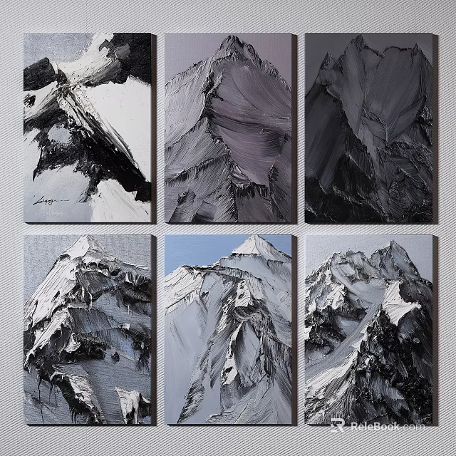 Modern Abstract Mountain Paintings With Textured Designs And Different Art Styles 3d model 