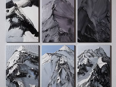 Modern Abstract Mountain Paintings With Textured Designs And Different Art Styles 3d model