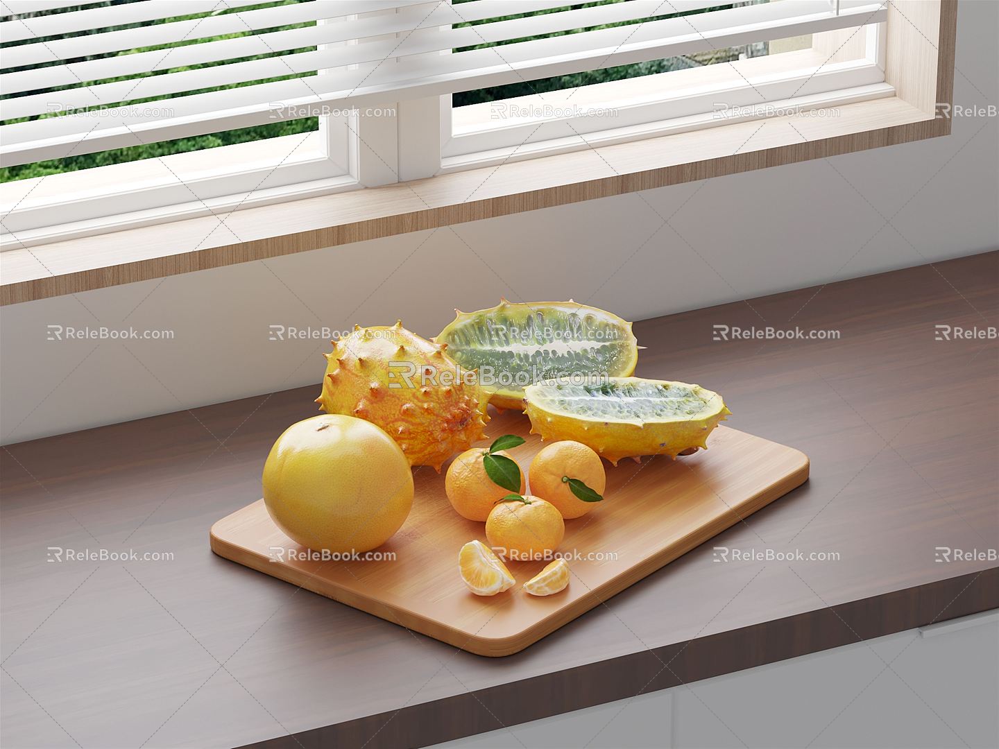 Modern fruit orange fire ginseng fruit grapefruit chopping board chopping board 3d model