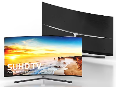 Curved SUHD TV With Quantum Dot Display And Vivid Sunset Scene 3d model