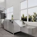 Metal Pipe Installation In Modern Interior Space With Windows And Ventilation Equipment