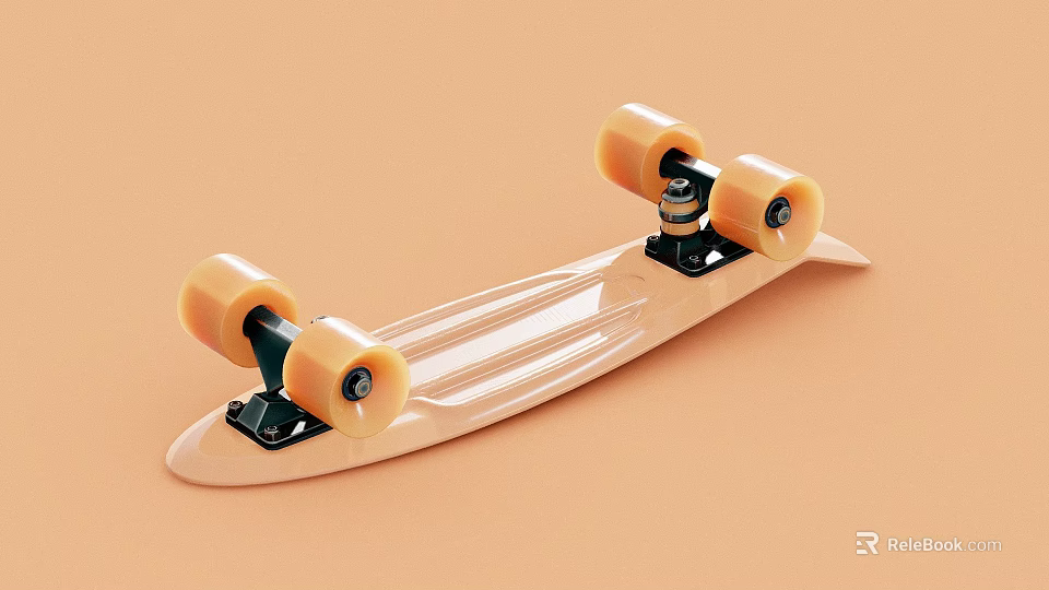 Modern Transparent Skateboard Sports Equipment With Orange Wheels And Black Trucks 3d model 