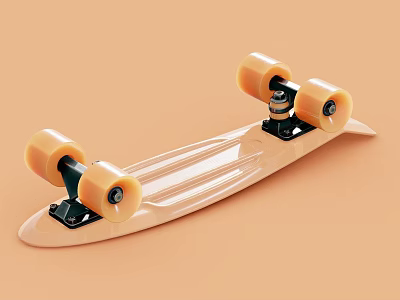 Modern Transparent Skateboard Sports Equipment With Orange Wheels And Black Trucks 3d model