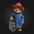 Paddington Bear Character Wearing Red Hat Blue Coat Holding Suitcase