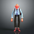 Low Poly Male Game Character Wearing Blue Shirt Purple Tie Black Pants Red Shoes Backpack