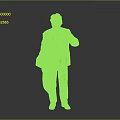 Man In Pink Suit Holding Beige Coat And Green Tie Against Gray Background