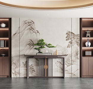 New Chinese Style Entrance Cabinet End View Cabinet Entrance Cabinet 3d model