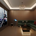 Modern KTV Room Featuring Large Screen Leather Sofa Touchscreen Console And Chandelier Coffee Table 3d model