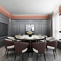 Modern Elegant Private Dining Room With Round Table Chairs And TV 3d model