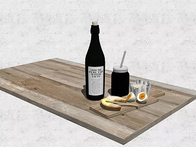 Fresh Food With Raw Vinegar Lemon Slices Glass Jar And Egg On Wooden Tray 3d model