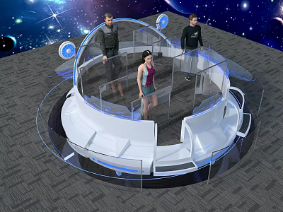Futuristic Transparent Dome Structure With Three People And Starry Space Background 3d model