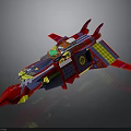 Colorful Cosmic Spaceship Model With Red Blue Yellow Design And Aerodynamic Wings