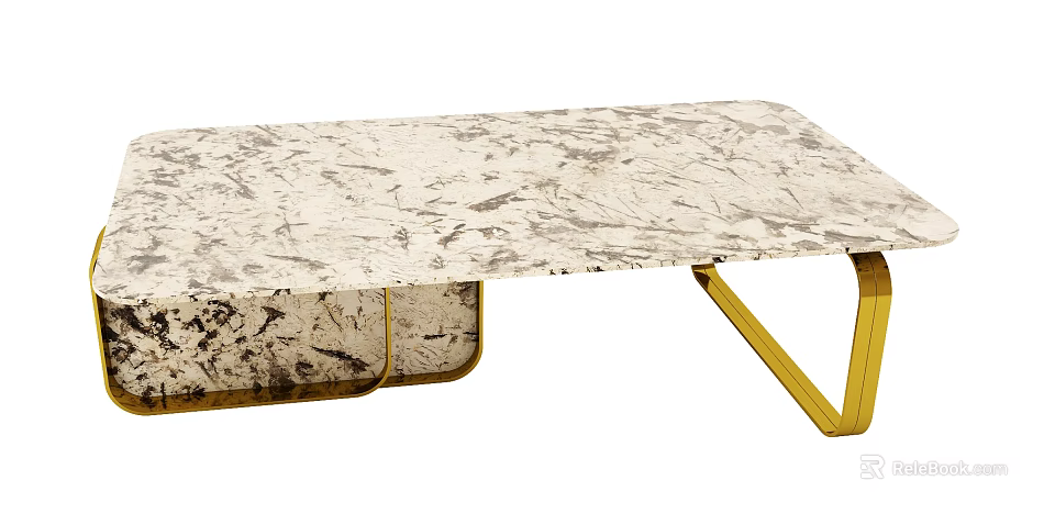 Modern Coffee Table With Marble Top And Gold Metal Legs For Living Room 3d model 
