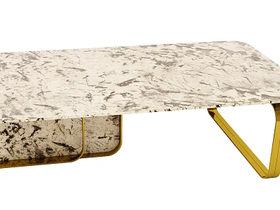 Modern Coffee Table With Marble Top And Gold Metal Legs For Living Room 3d model