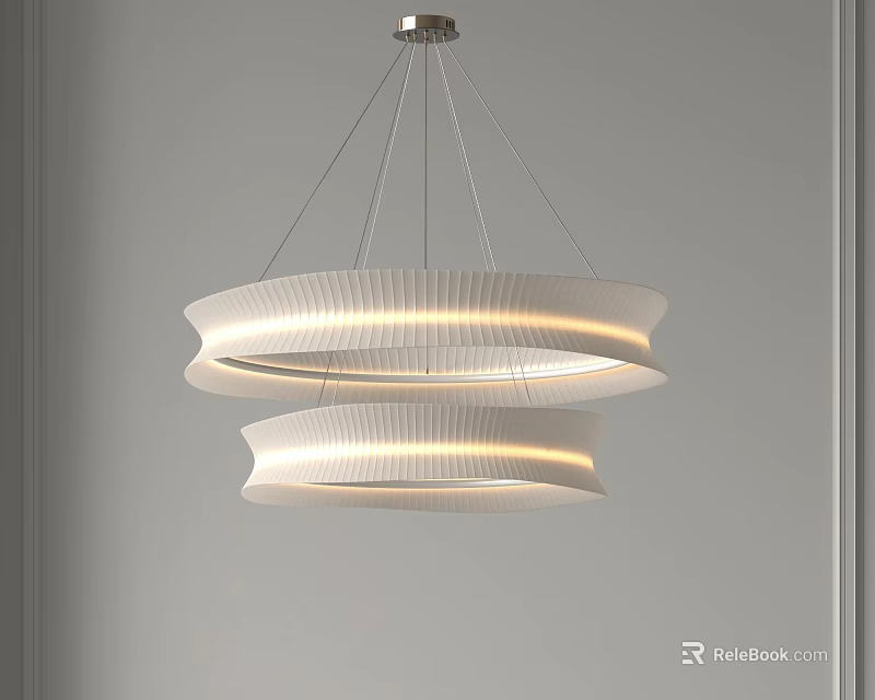 Modern White Double Ring Chandelier With Sleek Illuminated Design For Home Interior 3d model 