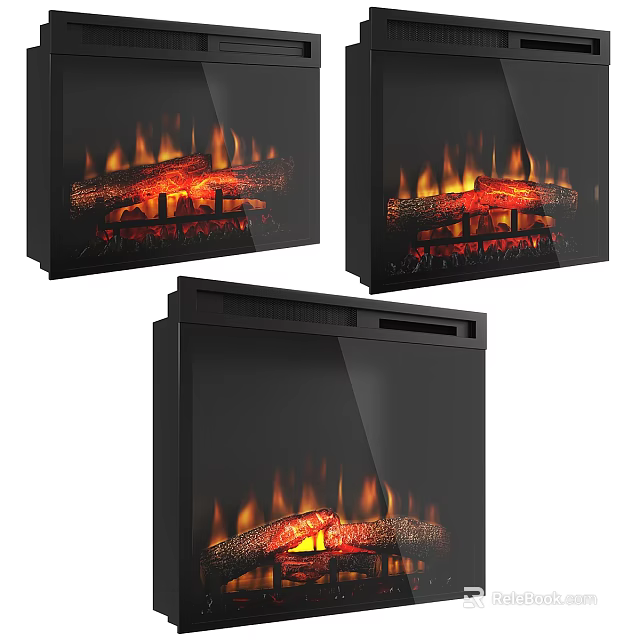 Sleek Black Electric Fireplace With Realistic Flame Effect And Modern Design 3d model