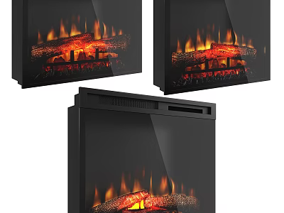 Sleek Black Electric Fireplace With Realistic Flame Effect And Modern Design 3d model