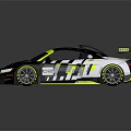 Sleek Black White Yellow Race Car Featuring Aerodynamic Design And Rear Spoiler