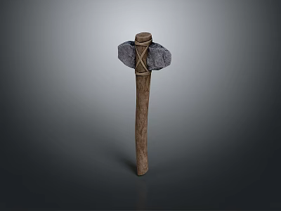 Ancient Handcrafted Stone Axe Weapon With Wooden Handle And Leather Bindings 3d model
