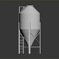 Industrial Silver Metal Silo Structure With Ladder And Conical Top Design