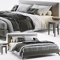 Cozy Modern Double Bed With Soft Pillows Plush Blanket And Wooden Bedside Tables