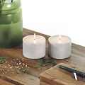 Decorative Ornament Set With Wooden Tray Green Vase Plant Candles Glassware Green Apples And Notebook