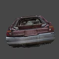 Old Rusty Red Car With Damaged Windows And Interior Red Seat