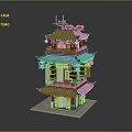 Traditional Chinese Three Story Pagoda Model With Red Lanterns And Tiled Roof