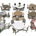 Stylish Dining Table And Chair Sets With Various Round Designs And Decor Elements 3d model