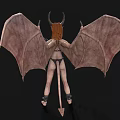 Red Haired Fantasy Game Character With Horns Bat Wings Bikini Outfit And Arm Restraints