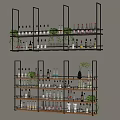 Decorative Modern Multi Tiered Shelving Unit With Wine Bottles And Green Plants