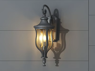 Vintage Style Illuminated Wall Sconce With Metal Frame And Glass Shade On Gray Wall 3d model